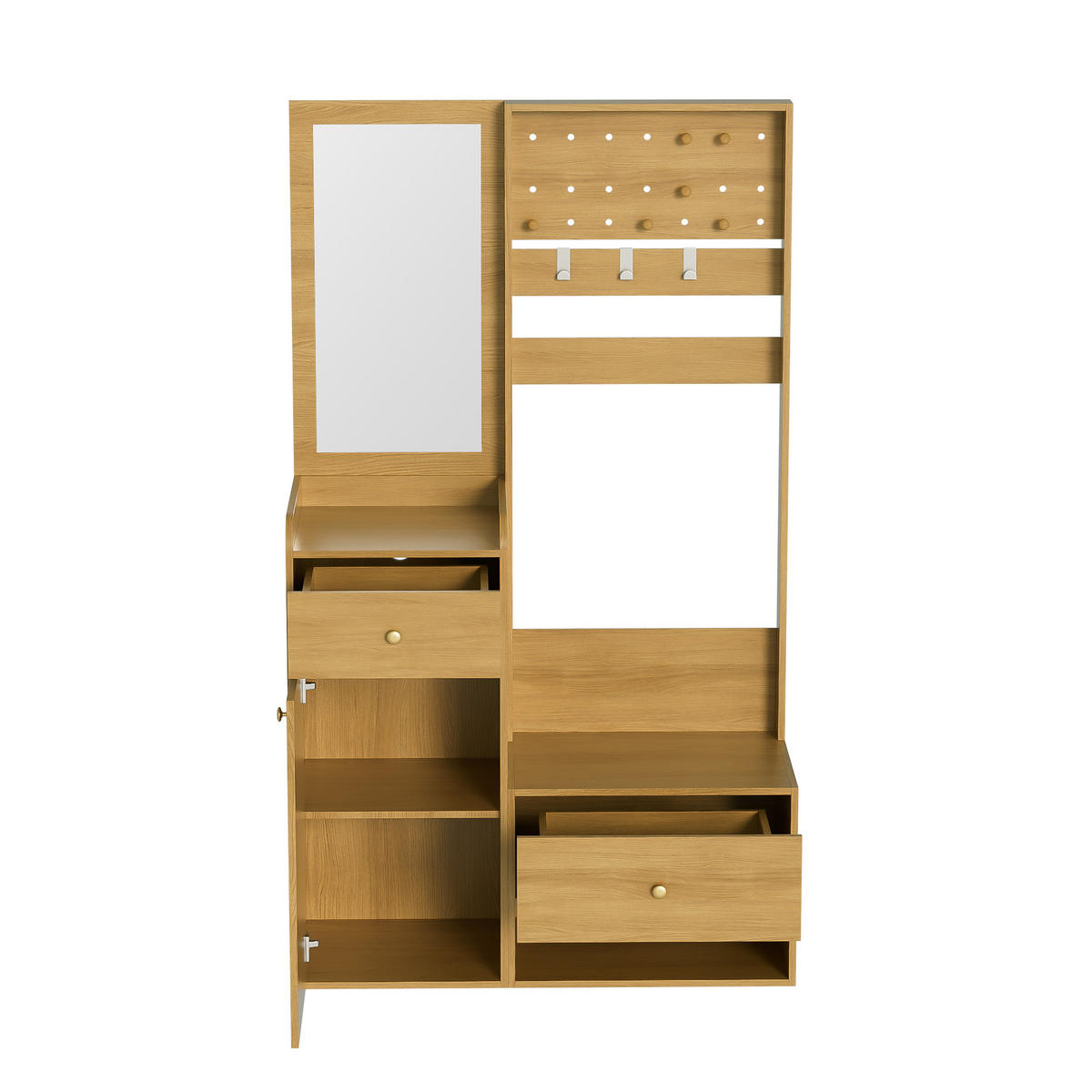 GARDEROBE 105 cm Spiegel Haken Stauraum - Naturfarben, Holzwerkstoff (105/180/38cm) - LEBENLANG