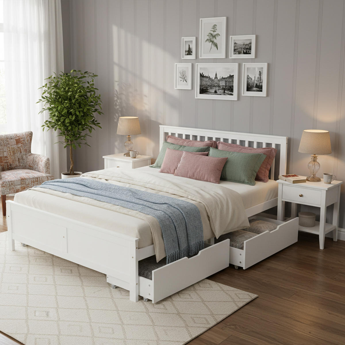 BETT 140x200 cm Holz Schubladen weiß - Weiß, Holz (140/200cm) - LEBENLANG