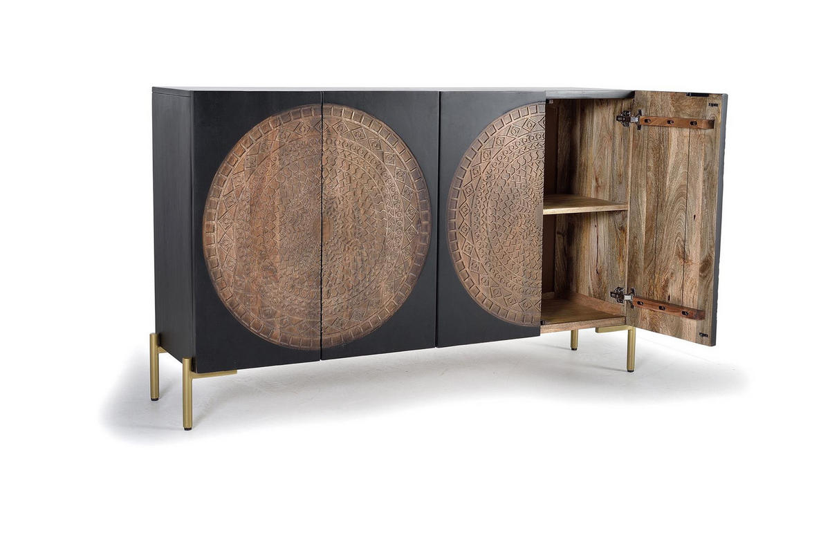 SIDEBOARD aus Mangoholz und Metall - Dunkelbraun, Holz (40/90/145cm) - Giner y Colomer