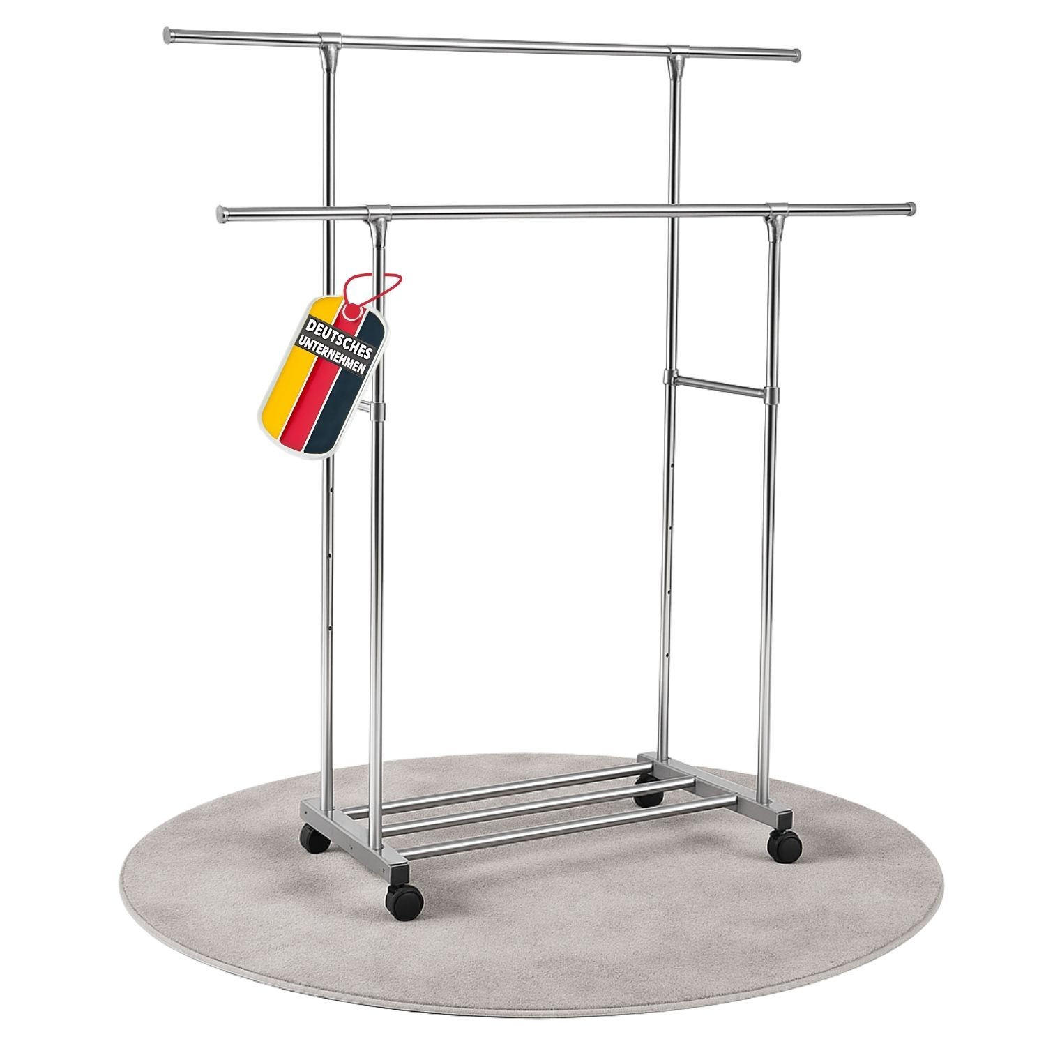 KLEIDERSTÄNDER rollbar, 2 Kleiderstangen 160/42/162 cm - Silberfarben, Metall (42/160/160cm) - Coemo