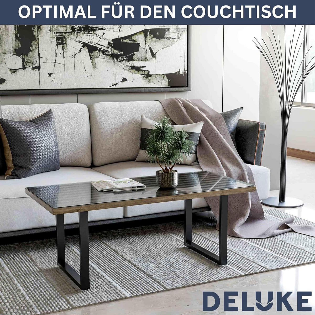 TISCHBEINE Metall CERMO Schwarz | 43x30cm HxB | 2er Set | inkl. Schrauben + Bodenschoner - Schwarz, Metall (30/72/8cm) - DELUKE