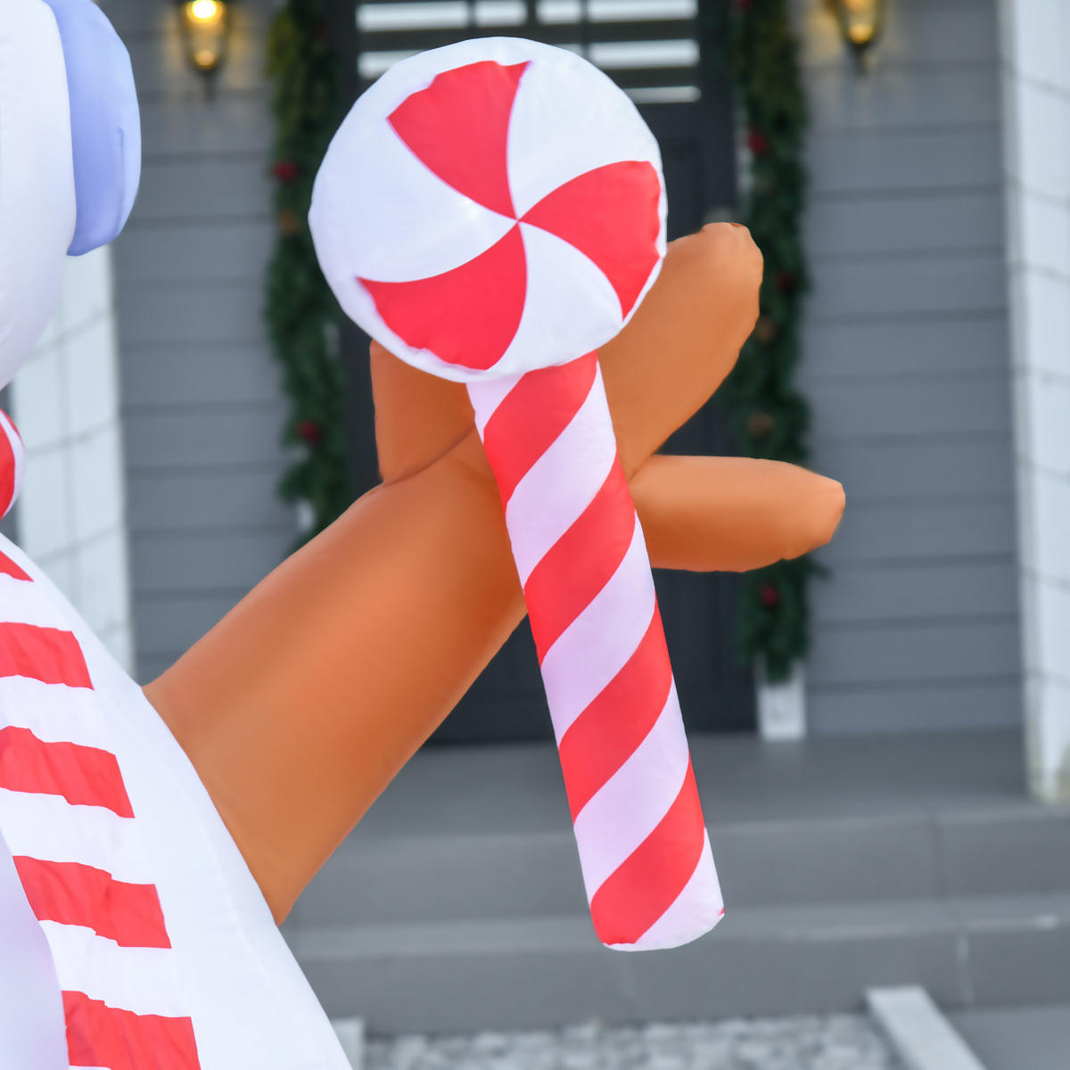 AUFBLASBARER Schneemann, Polyestertuch, Weiß+Rot - Multicolor, Kunststoff (100/240/180cm) - HOMCOM