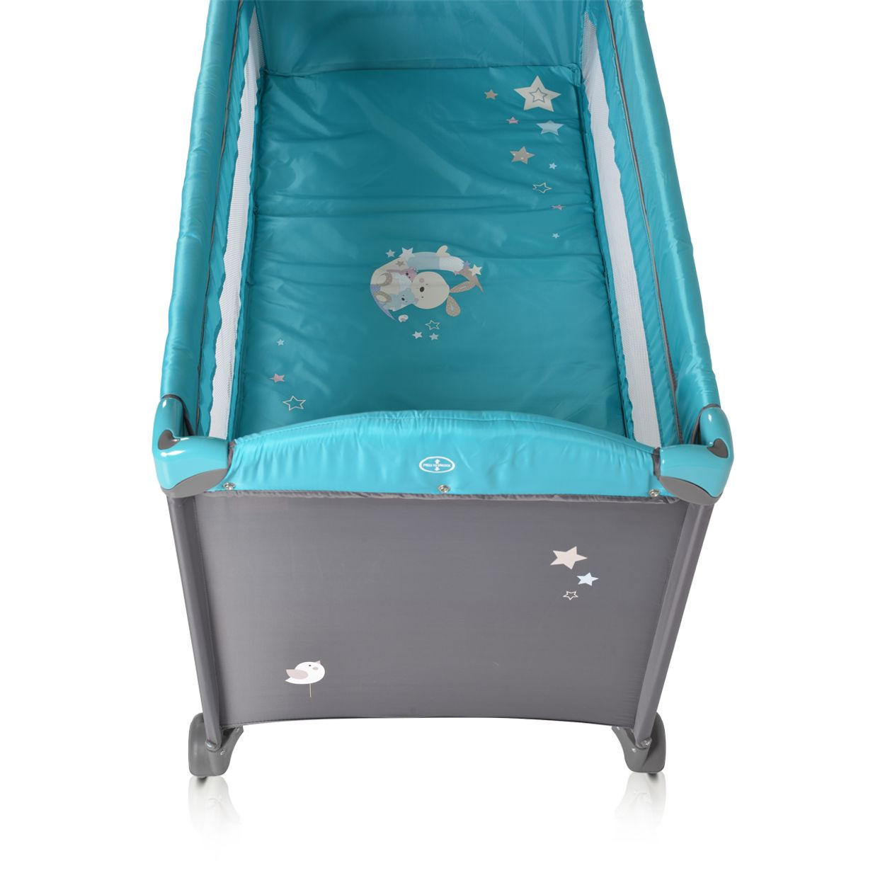 REISEBETT Sleepy Rollen grau türkis Wickelauflage, Matratze, Spielbogen, Seiteneingang - Grau, Kunststoff (60/120cm) - Moni