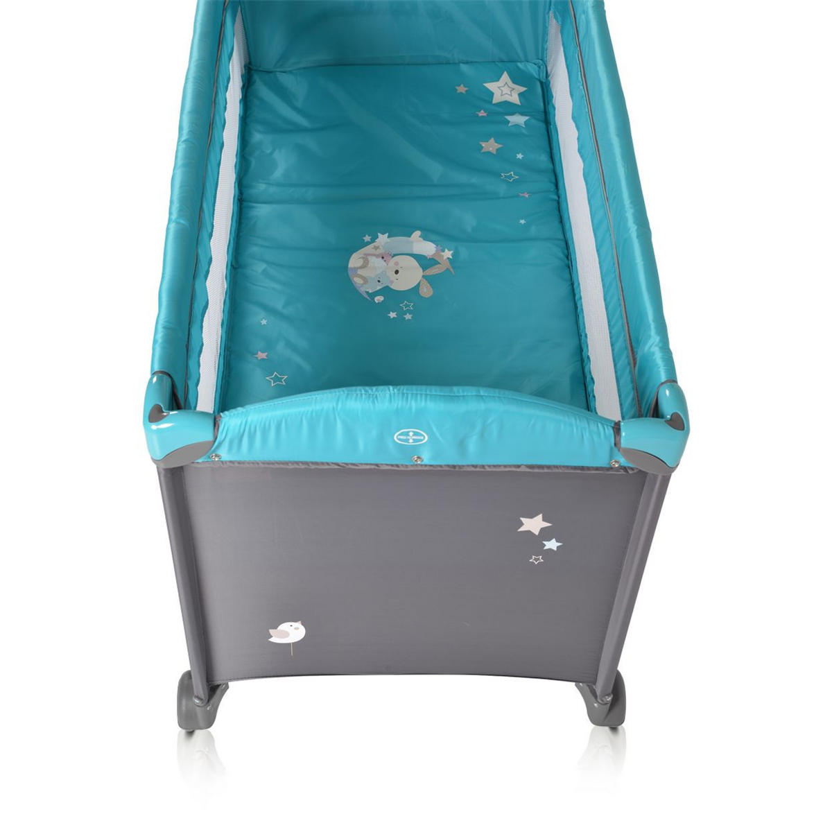 REISEBETT Sleepy Rollen grau türkis Wickelauflage, Matratze, Spielbogen, Seiteneingang - Grau, Kunststoff (60/120cm) - Moni