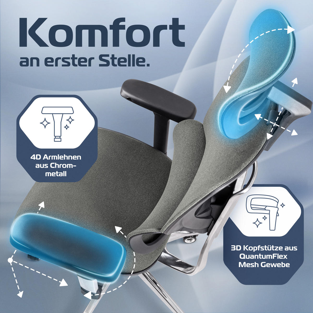BÜROSTUHL MasterSeat Anthrazit - Anthrazit/Silberfarben, Kunststoff/Textil (70/135/70cm) - Clouvou