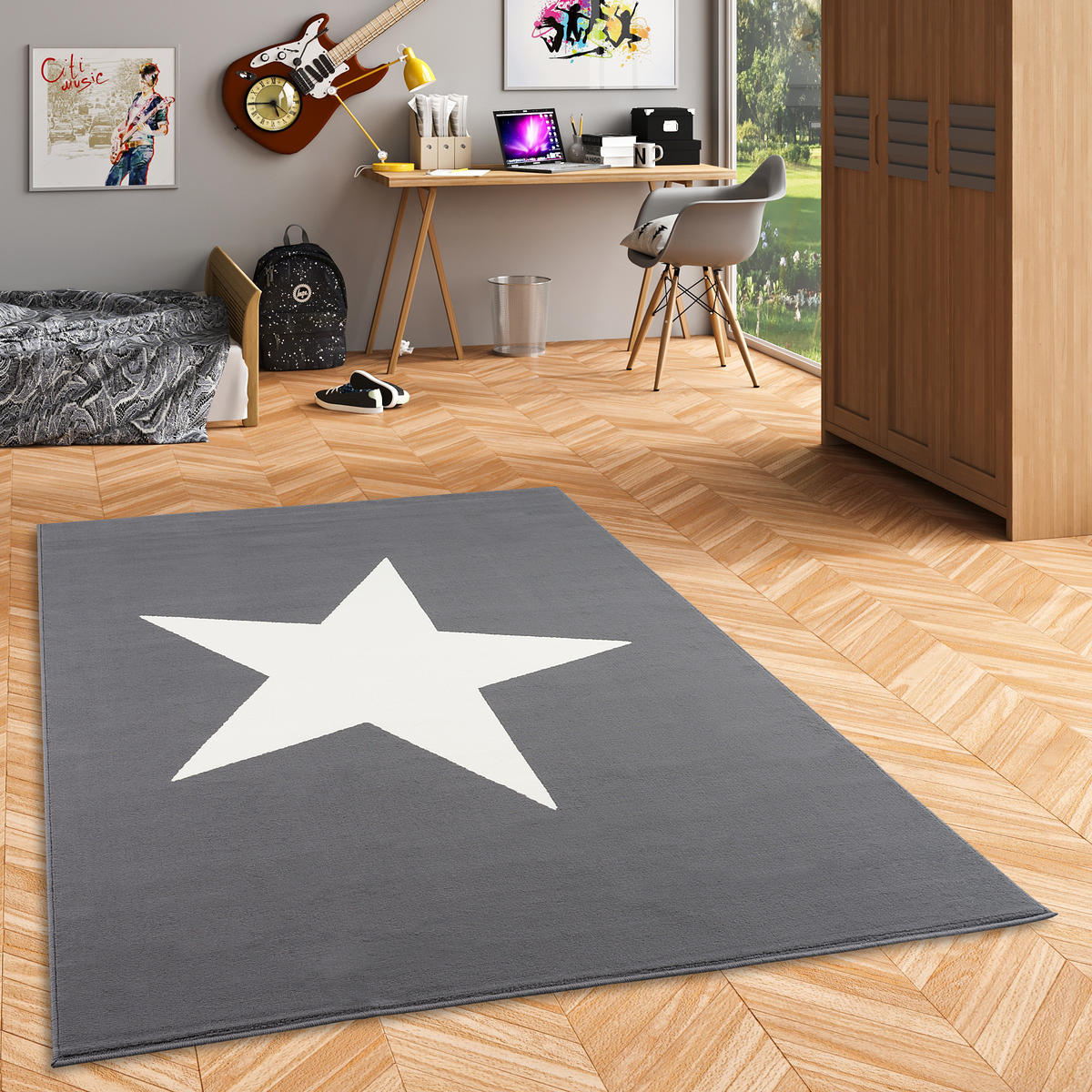 KINDER UND JUGEND TEPPICH TRENDLINE STERN - Anthrazit, Textil (140/200cm) - Pergamon