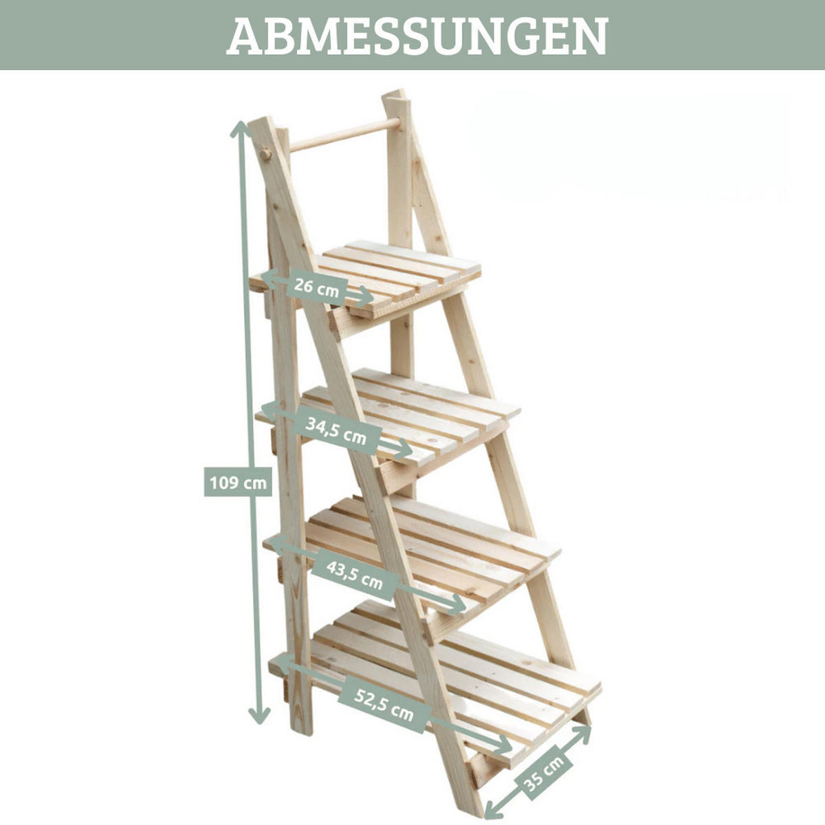 BLUMENLEITER Holz TIMMI 4 Stufen Blumentreppe - Braun, Holz (35/109/52.5cm) - DELUKE