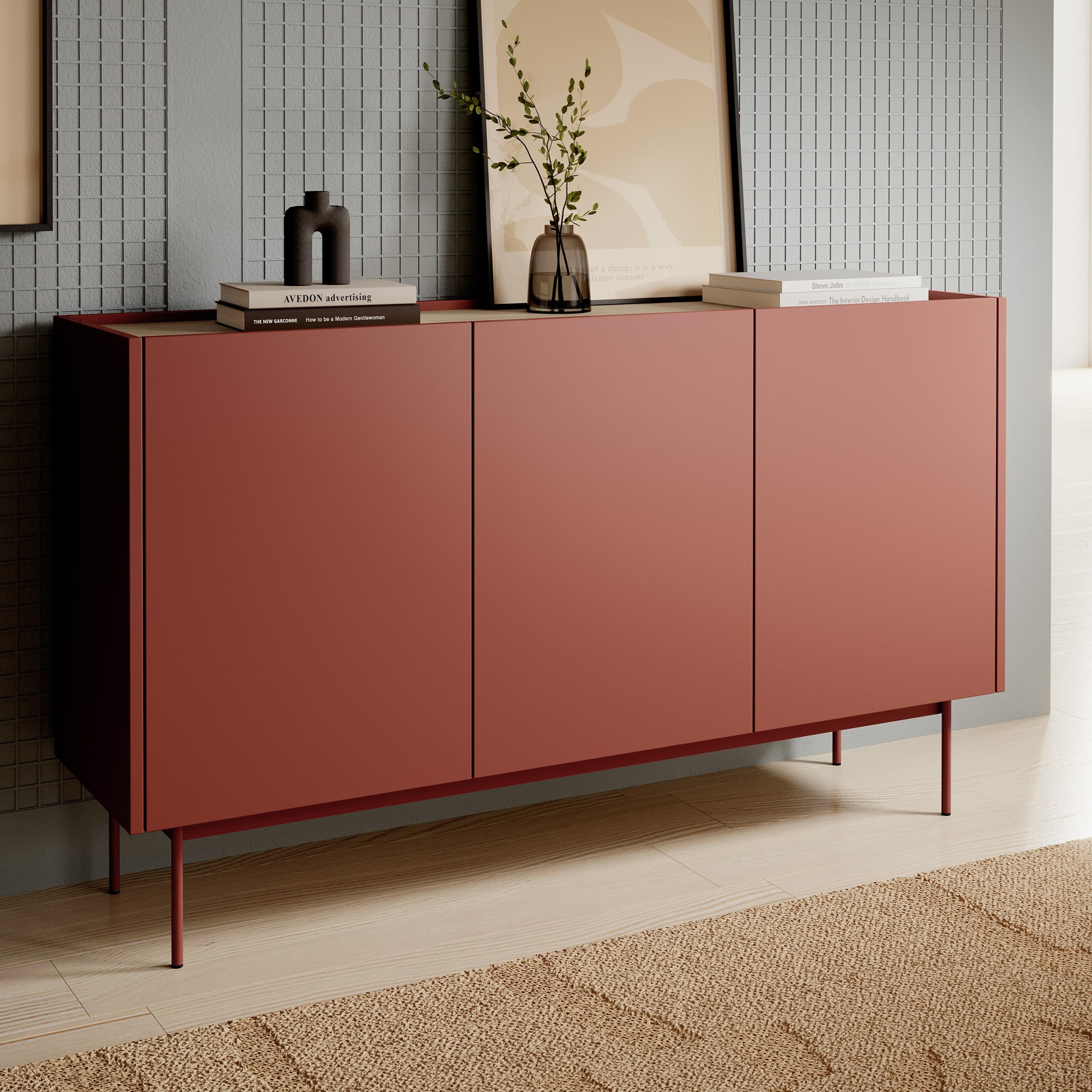 SIDEBOARD COLORE 144/83/37 cm mit 3 Türen Rot - Rot, Holzwerkstoff (144/83/37cm) - MASSENO