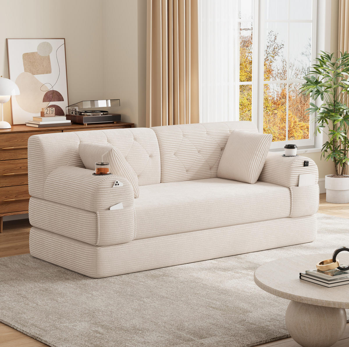 SCHLAFSOFA 2-Sitzer mit hoher Rückenlehne 168 cm Beige - Beige, Kunststoff (80/81/168cm) - Meubliv