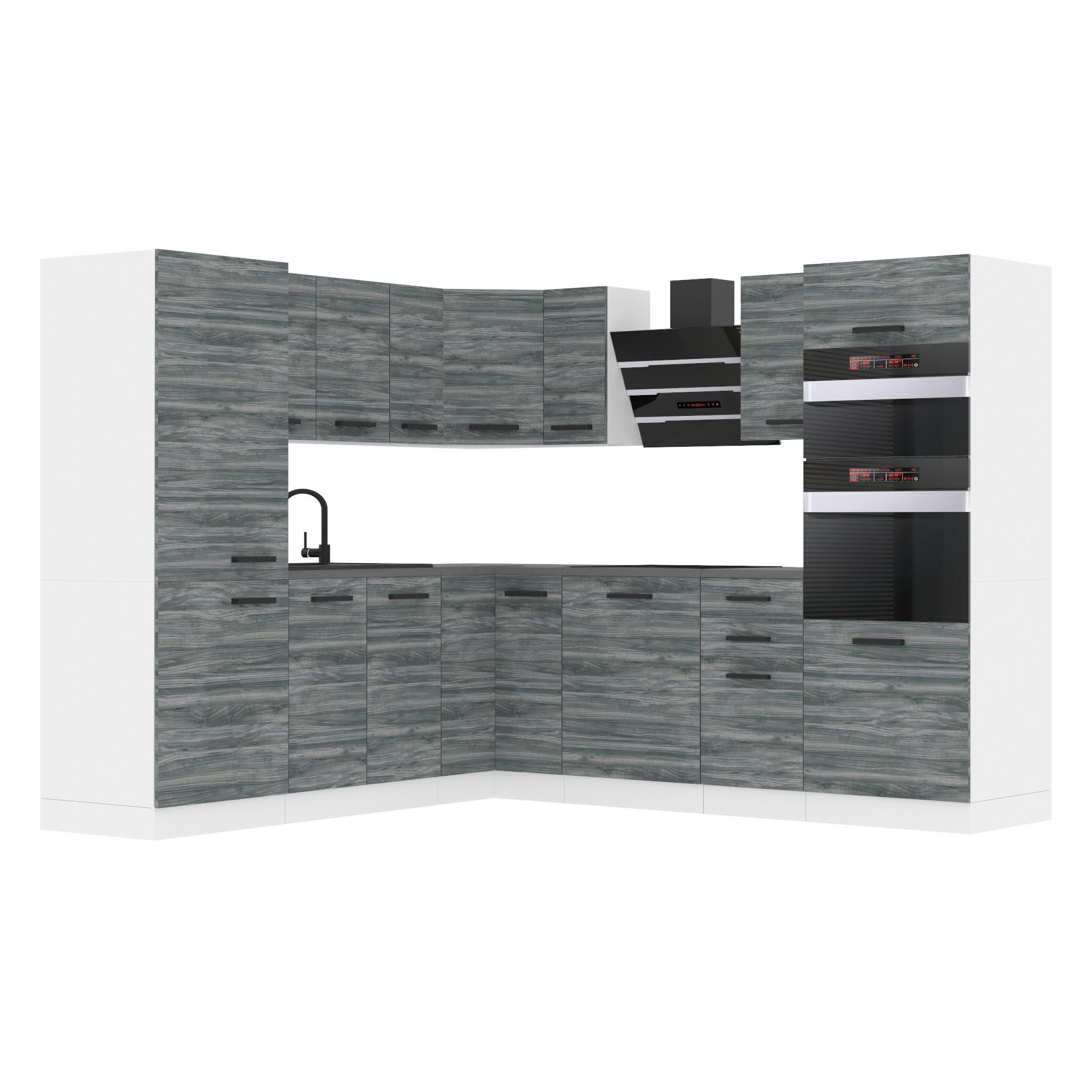 KÜCHE L-Form STACY, ohne Arbeitsplatten, Glamour Wood - Grau, Holz (420/204/60cm) - B BELINI GROUP