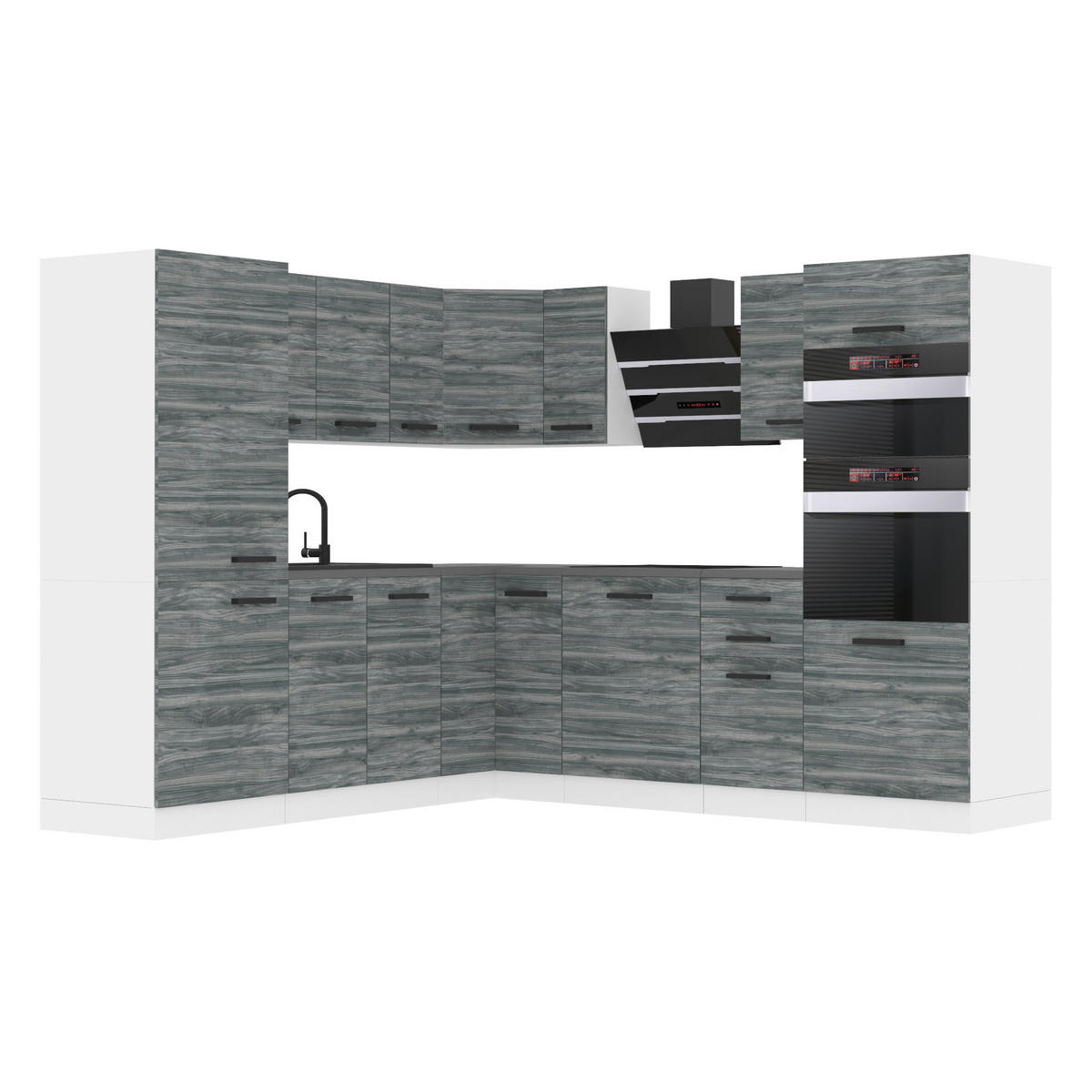 KÜCHE L-Form STACY, ohne Arbeitsplatten, Glamour Wood - Grau, Holz (420/204/60cm) - B BELINI GROUP