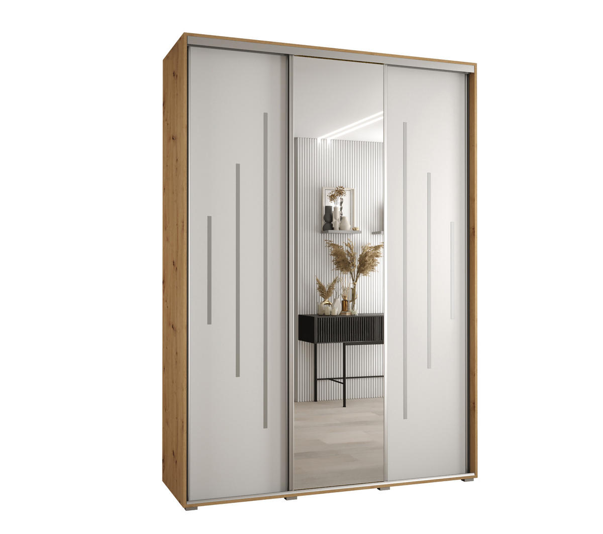 SCHWEBETÜRENSCHRANK 235,2/180/60 3-türig - Silberfarben/Weiß, Holz/Metall (180/235/60cm) - Abiks Möbel