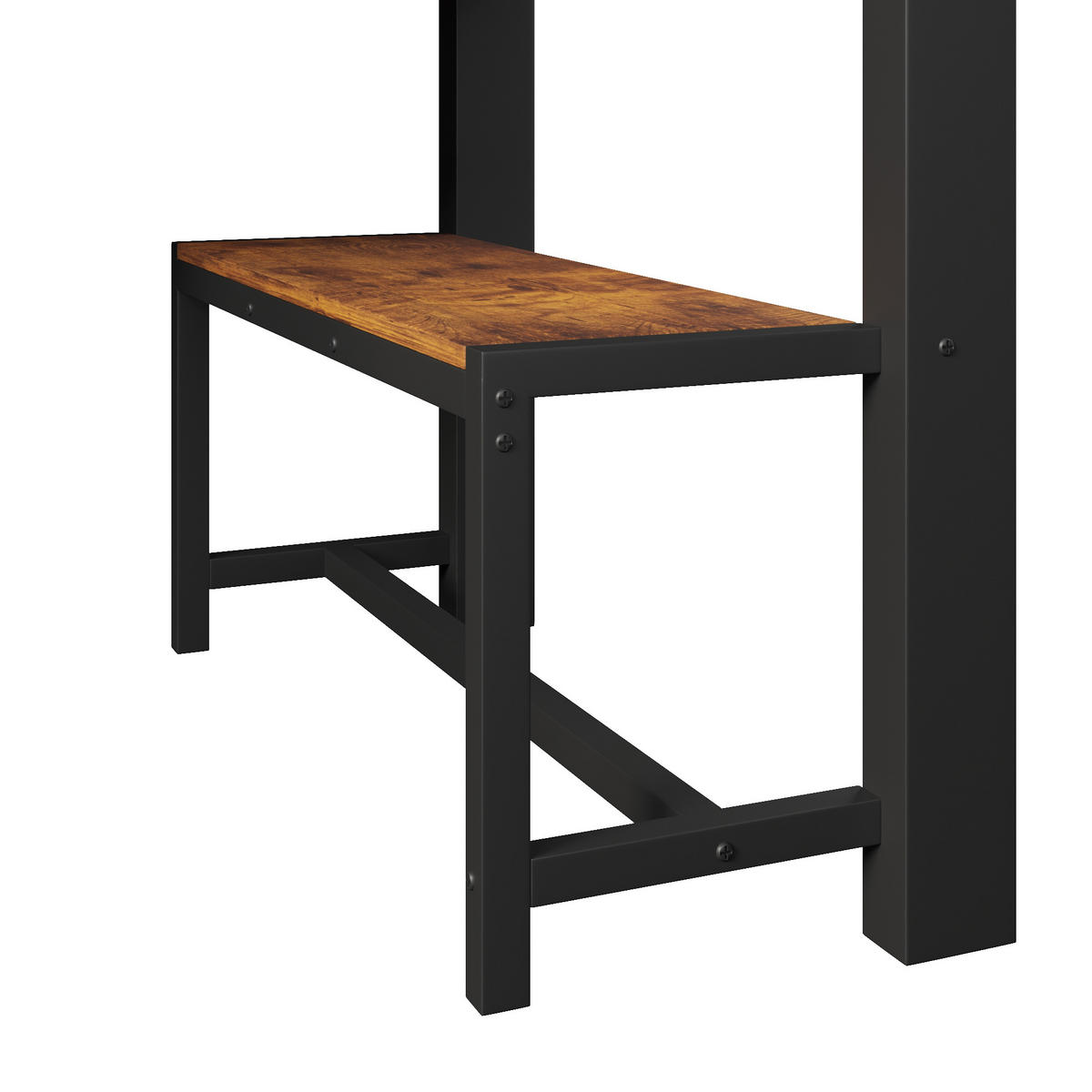 HOCHBETT 90/200 cm in Schwarz mit LED, Ablagen, Schreibtisch und Kleiderstange aus Metall - Schwarz, Metall - STILVORA