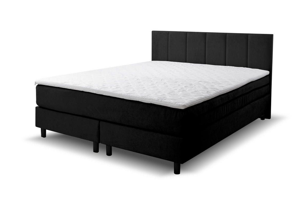 BOXSPRINGBETT Paris, Polsterbett Maße: 160x200 cm, Farbe: Schwarz, Velourstoff, Doppelbett mit Bonell-Matratze H3 inkl. Topper - Schwarz, Holz/Kunststoff (160/200cm) - VENASI MÖBEL