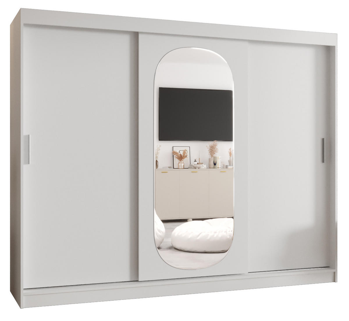SCHWEBETÜRENSCHRANK 200/250/62 3-türig - Silberfarben/Weiß, Holz (250/200/62cm) - MÖBEL KRYSPOL