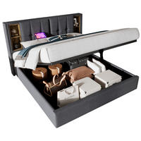 POLSTERBETT 140/200 cm mit kabellosem Laden, USB-C, Bettkasten und Kopfteilablagen, Grau - Grau, Textil (140/200cm) - Redom