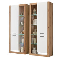 VITRINEN-SET 2-teilig weiß matt, Evoke Eiche, 2 x Vitrinenschrank - Eichefarben/Silberfarben, Glas/Holzwerkstoff (180/195/37cm) - Furn.Design