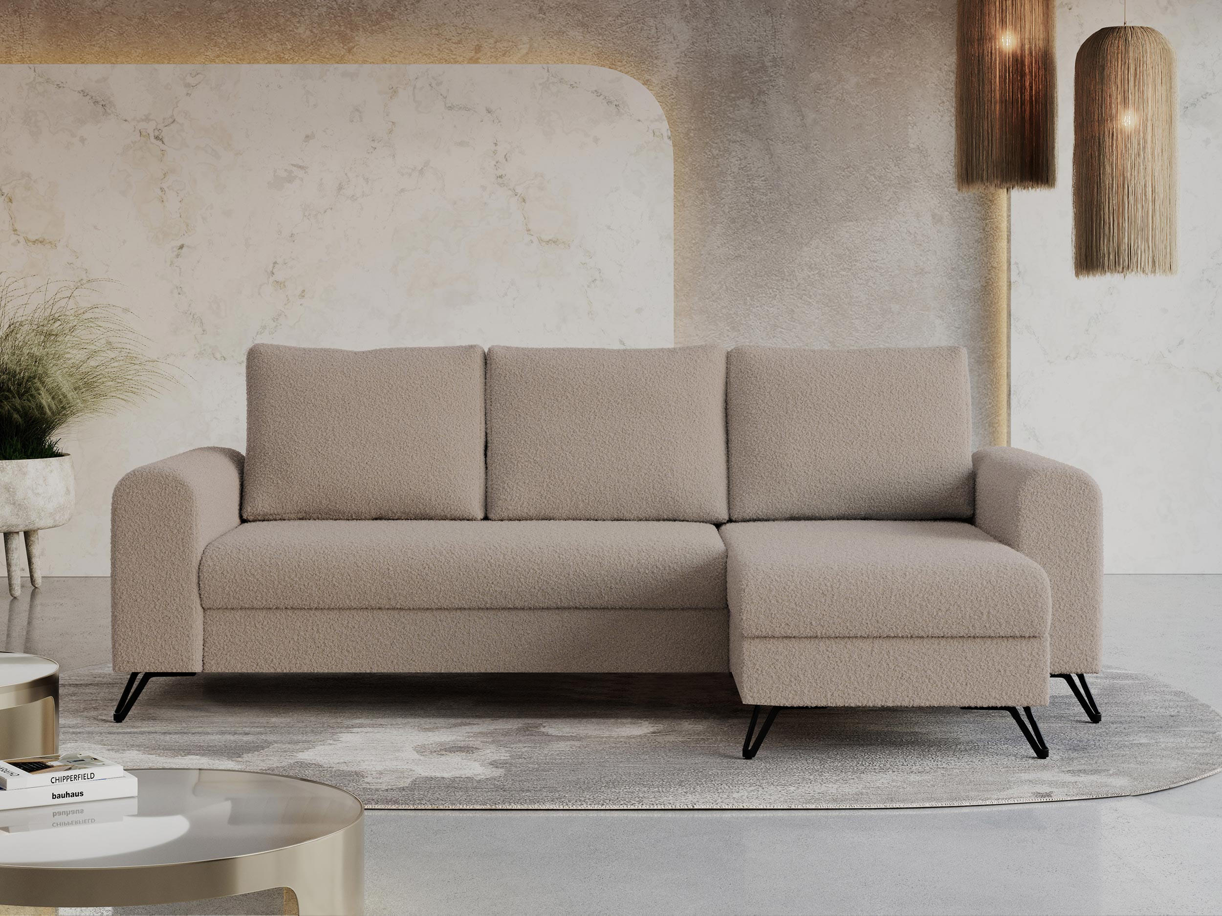 ECKSOFA Hugo Boucle Hellbraun - Hellbraun/Schwarz, Textil/Metall (242/140cm) - MKS