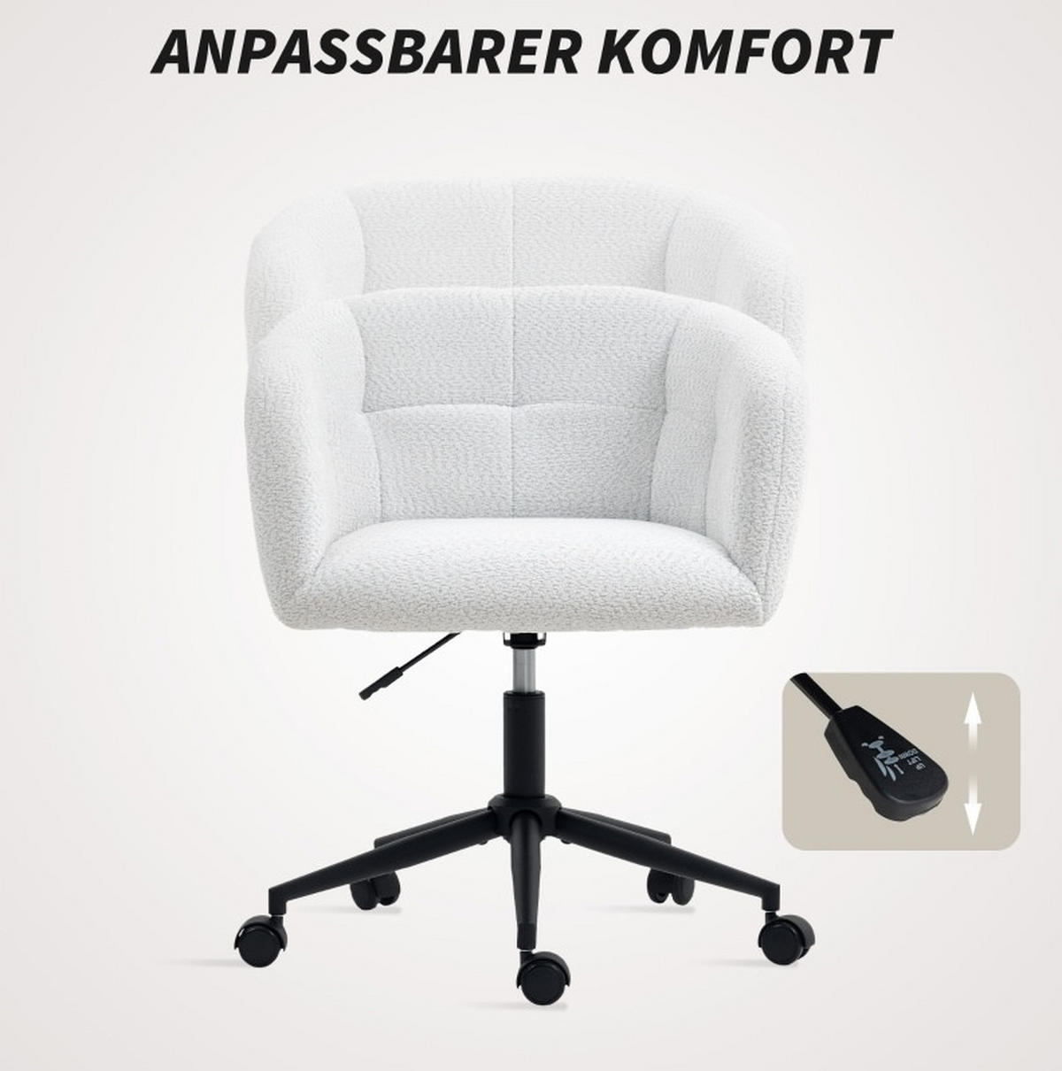 BÜROSTUHL in Cremeweiß 59x65x85 cm mit Armlehnen, Rollen und verstellbarer Sitzhöhe - Creme, Textil (65/85/59cm) - IVMEU