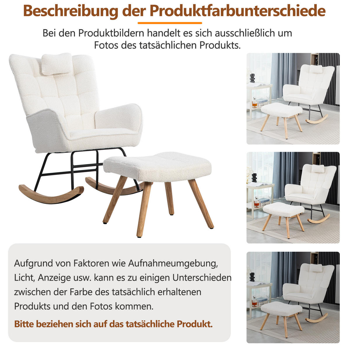 SCHAUKELSTUHL Lammfell-Optik mit Fußhocker, Kopfkissen 65/93/92 cm Weiß - Weiß, Textil (65/92/93cm) - Redom