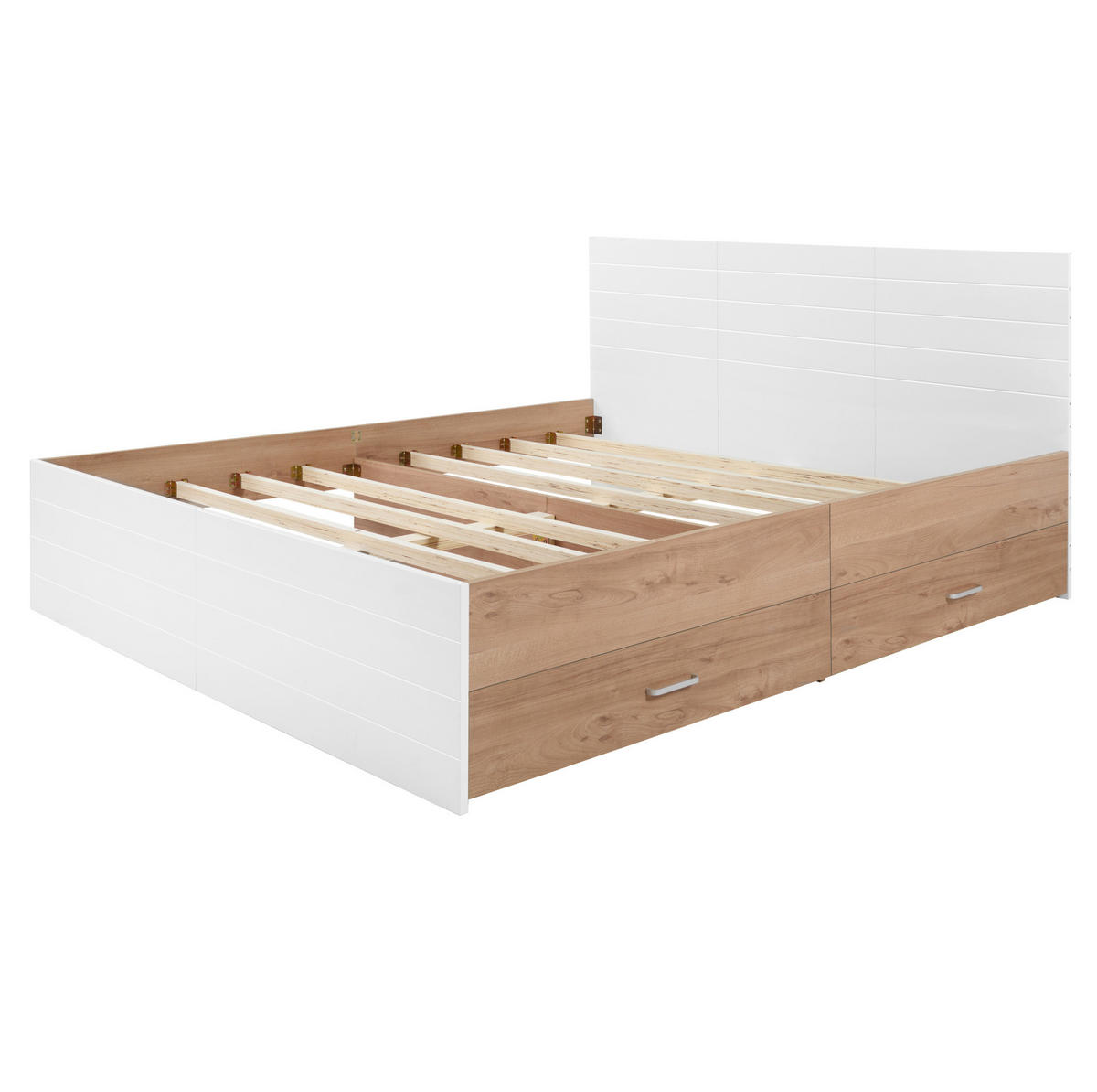 BETT 140/200 cm mit Kopfteil, 2 Schubladen und inkl. Lattenrost - Weiß, Holzwerkstoff (140/200cm) - BEAOK