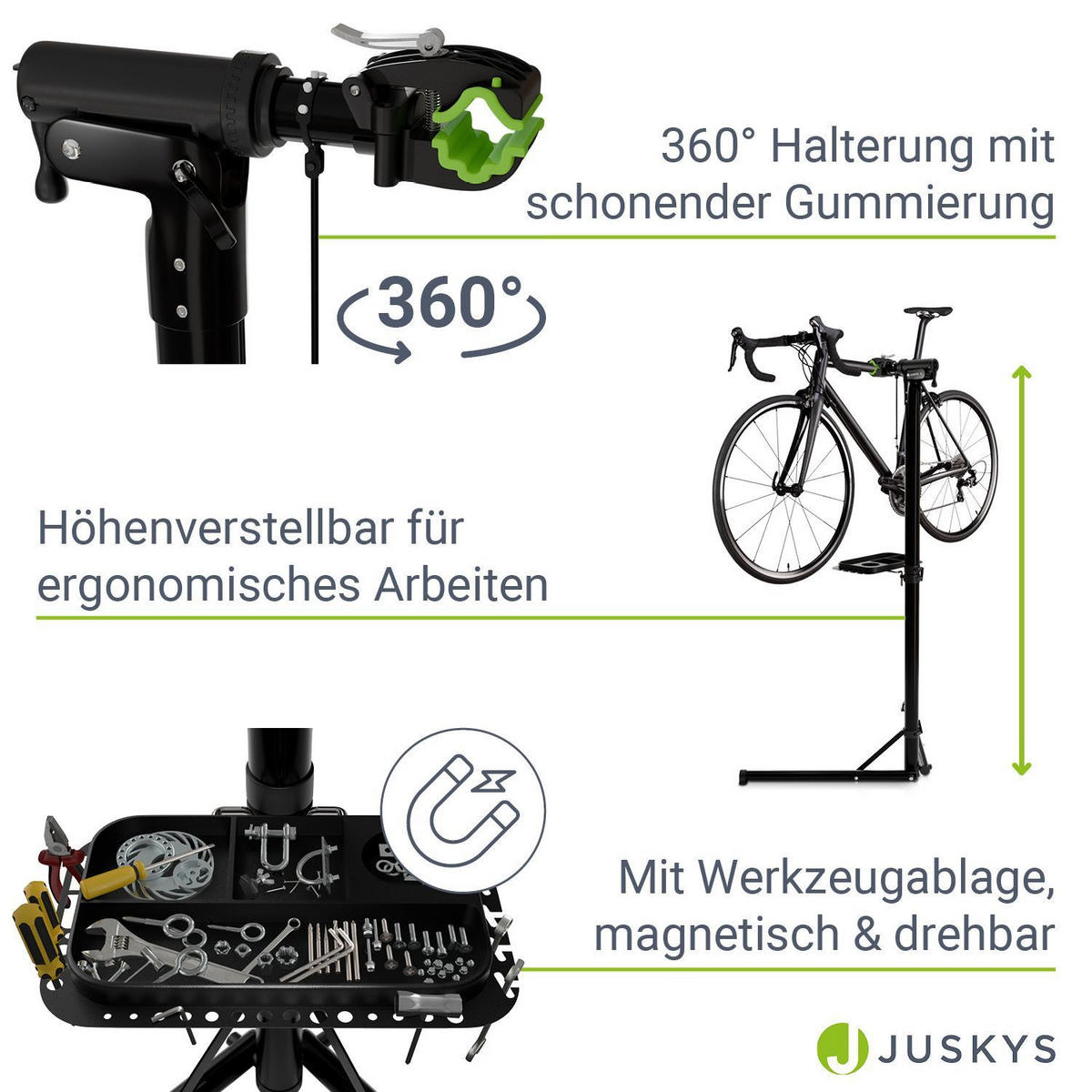 FAHRRADSTÄNDER Reparaturständer Belastbarkeit bis 50 kg klappbar - Schwarz, Metall (81/169/41cm) - Juskys