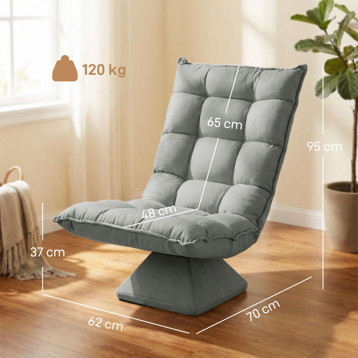 RELAXSESSEL DE-06633 drehbar Hellgrau - Hellgrau, Textil/Metall (70/95/62cm) - ComfortXL