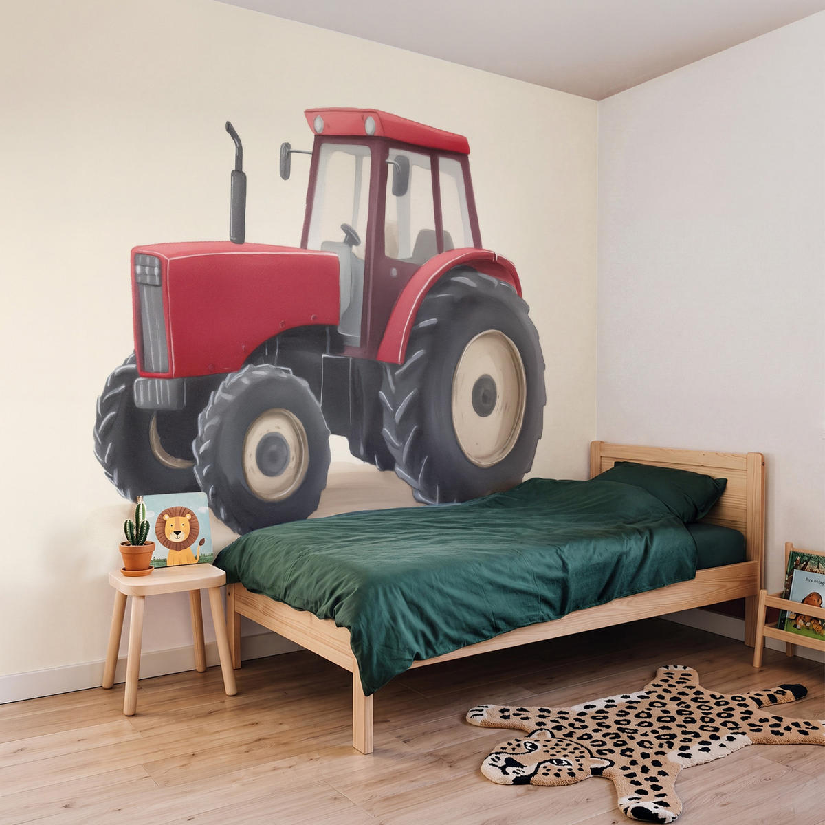 KINDERTAPETE - Traktor - Minimalistisch - Illustration - Rot - 240x200 cm - Rot, Papier (240/200cm) - OnlyWow