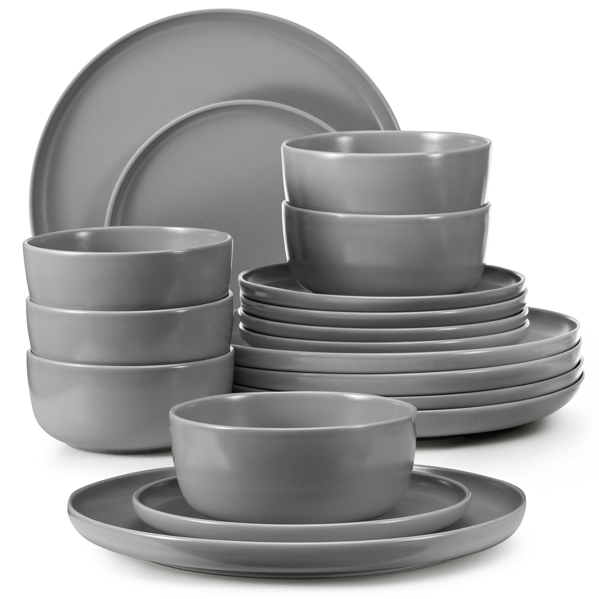 TAFELSERVICE VICTO Schüssel 6 Personen 18-tlg, matt grau - Grau, Keramik (27/2/27cm) - KONSIMO®