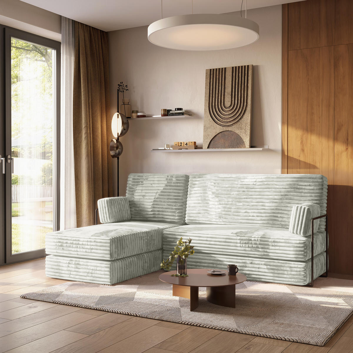 ROHOVÁ SEDAČKA NOTIA modulární Boneless pohovka s funkcí spaní, světle šedá TILIA 83 - světle šedá, textil (200/120cm) - MASSENO