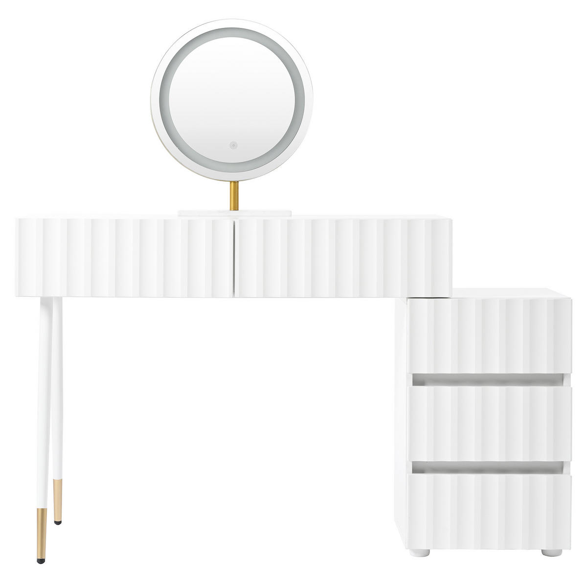 SCHMINKTISCH 100/40/127 cm mit LED-Spiegel, 5 Schubladen und flexiblem Seitenschrank, Weiß - Weiß, Holzwerkstoff (100/127/40cm) - Redom