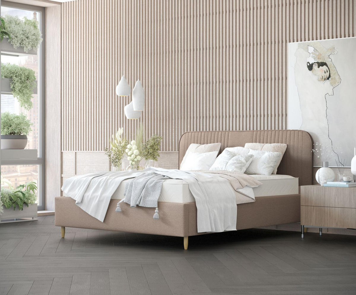 POLSTERBETT Livy Dunkelbeige 160/200 cm im Webstoff - Beige/Naturfarben, Holz/Holzwerkstoff (160/200cm) - Maison de Reve