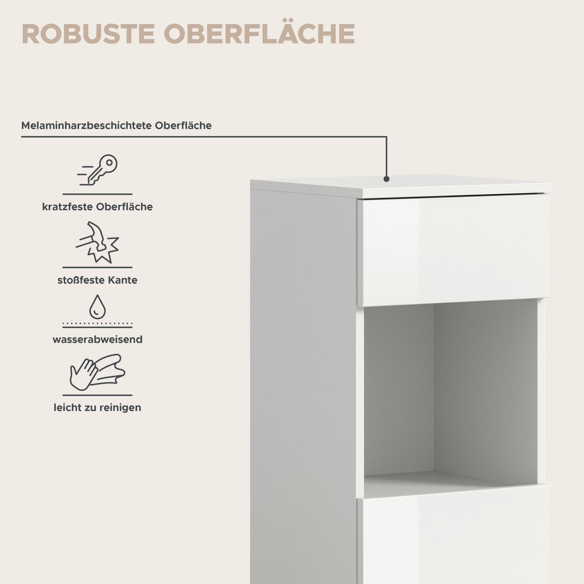 STANDSCHRANK VIRA (B/H/T: ca. 38/106/34 cm) in weiß/weiß hochglanz - Weiß, Holzwerkstoff (38/106/34cm)