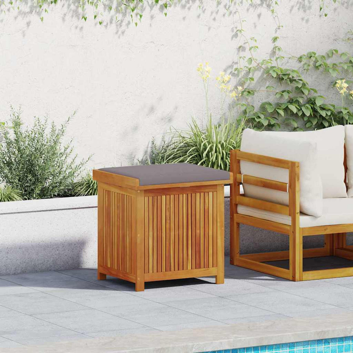OUTDOOR-KISSENBOX 60/50/61 Cm Massivholz Akazie - Dunkelgrau, Holz (50/61/60cm) - vidaXL