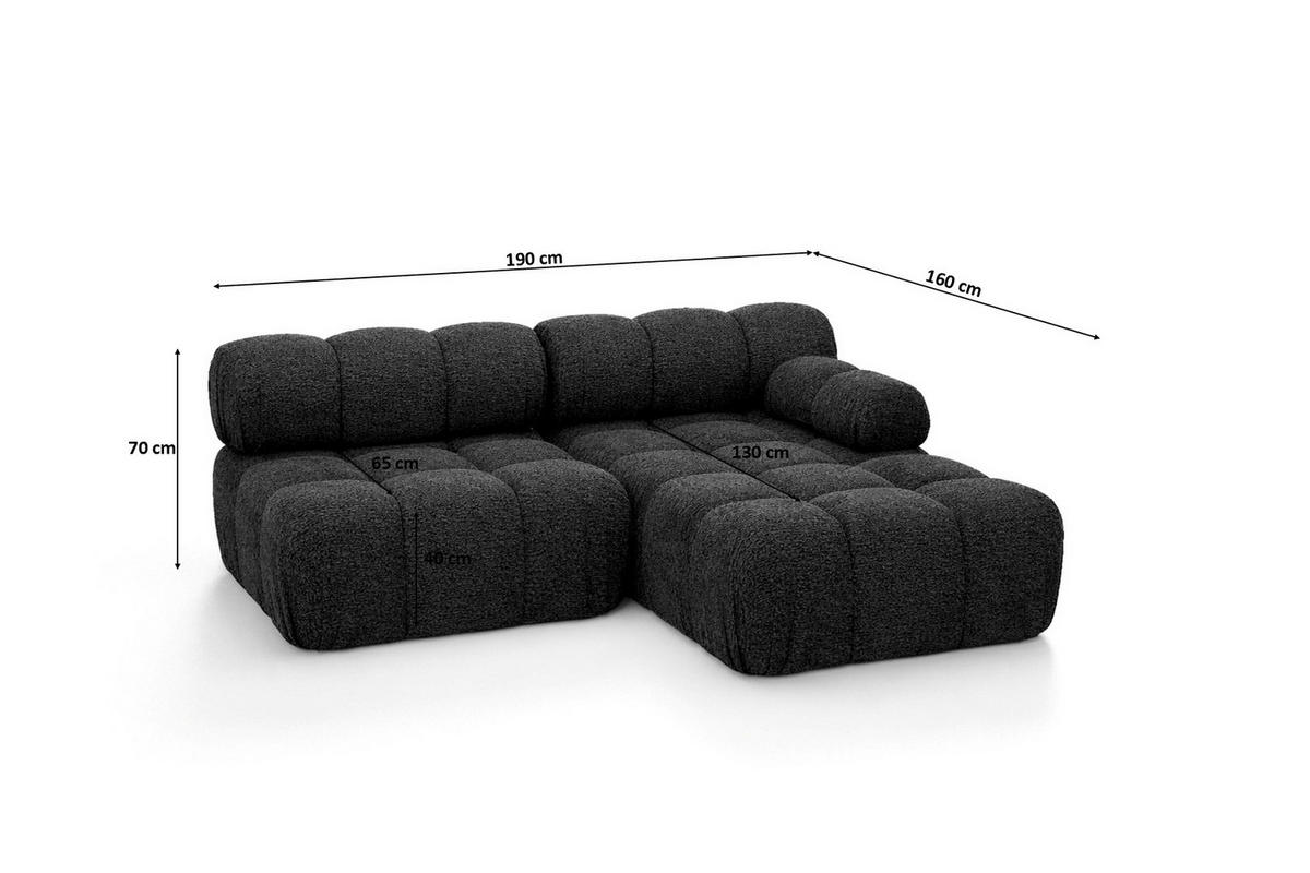 ECKSOFA L-Form Mini II Modular, Bouclé-Stoff Abriamo, Graphit, Rechts, Selia - Graphitfarben, Holz (190/160cm) - Kaiser Möbel