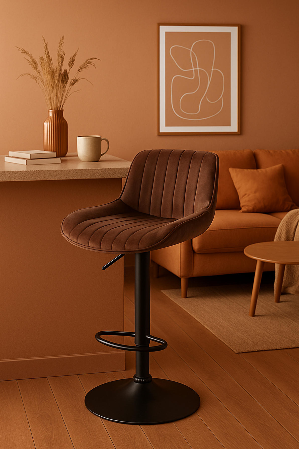 BARHOCKER Lento Gestell schwarz Samt Braun - Schwarz/Braun, Textil/Metall (50/108/50cm) - TPFLiving