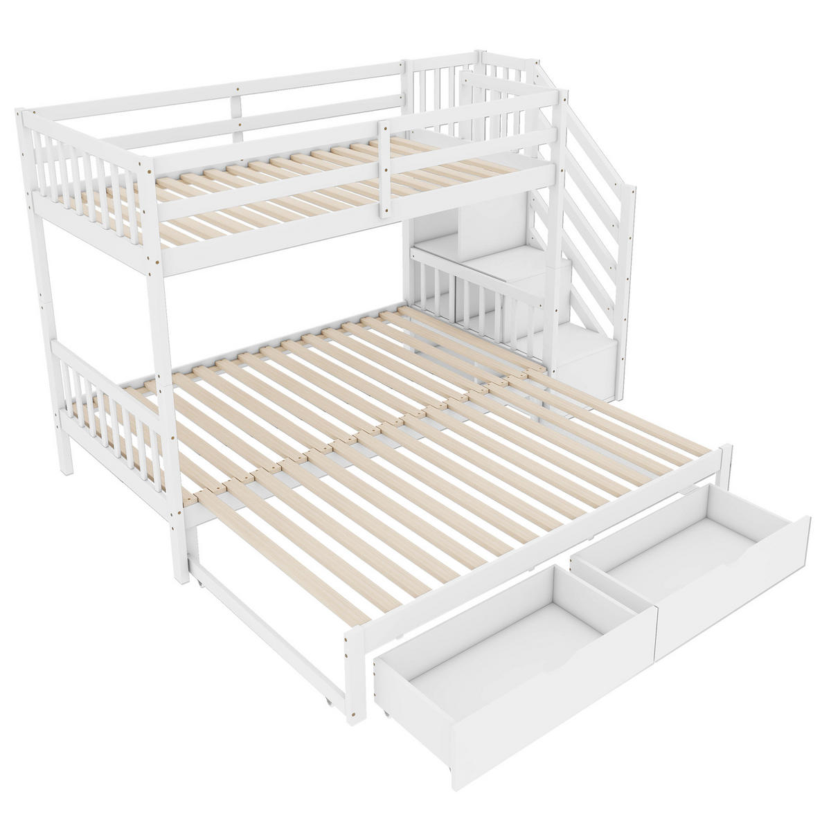 ETAGENBETT aus Kiefernholz 90x200 cm in Weiß mit Ausziehbett & 2 Schubladen - Weiß, Holz (90/200cm) - Modfu