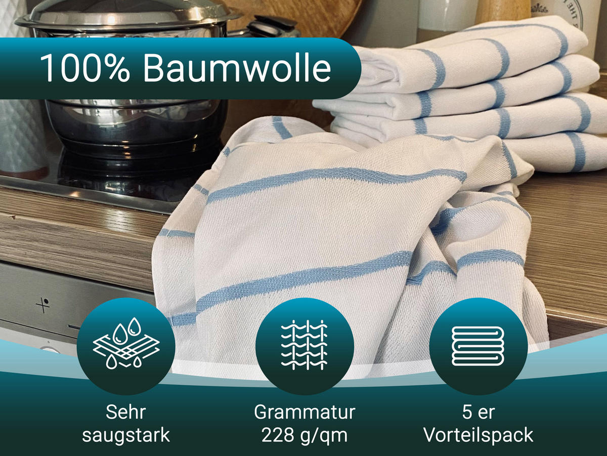 GESCHIRRTÜCHER, 5er-Set, 50 x 70 cm, 100% Baumwolle, Weiß - Weiß, Textil (50/70cm) - Zollner