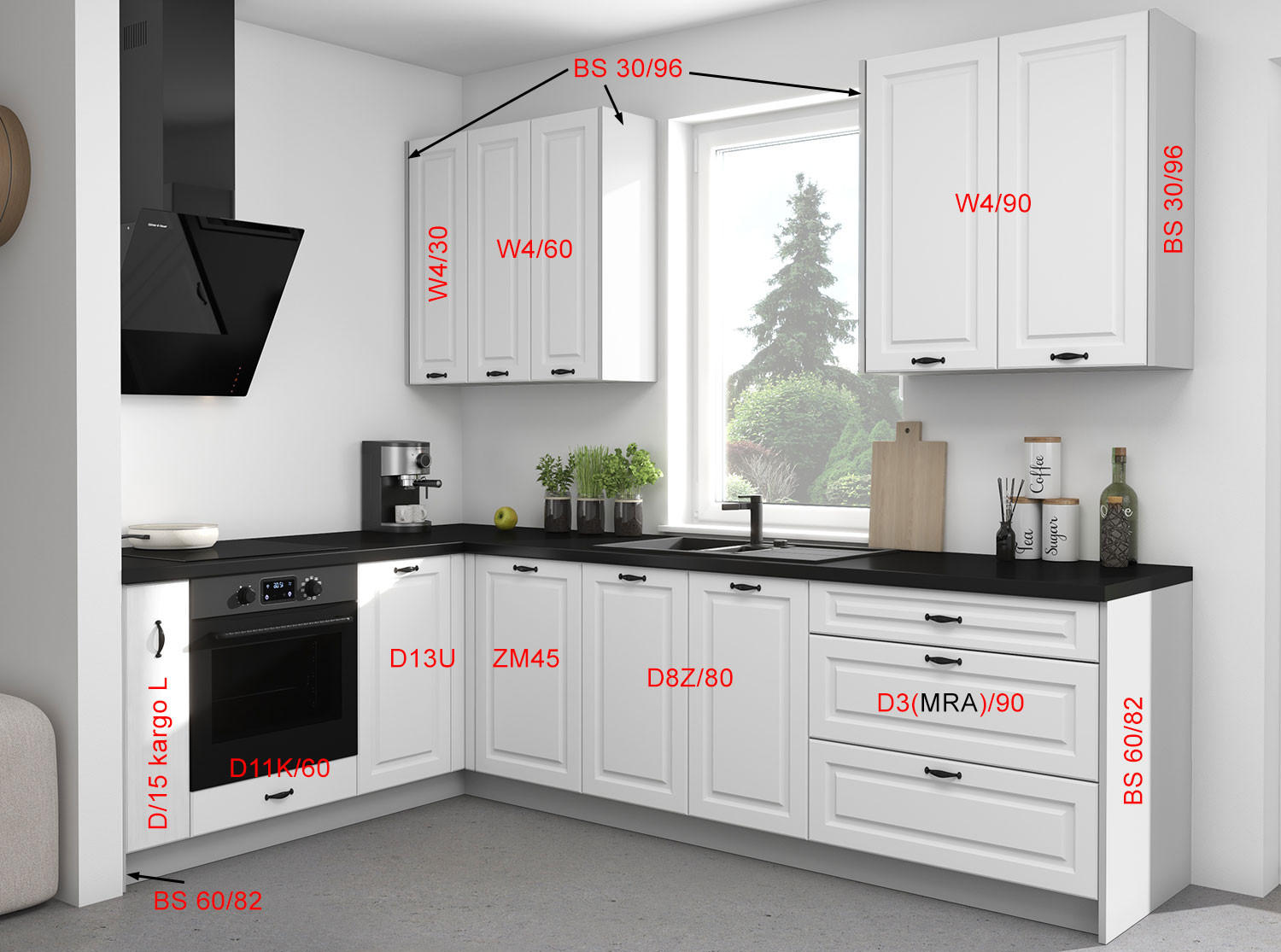 WINKELKÜCHE Elbing weiß matt / grau matt 9-teilig mit Teilauszug (Blum Metabox) - Weiß/Grau, Holzwerkstoff/Metall (284/228/183cm) - Feldmann-Wohnen