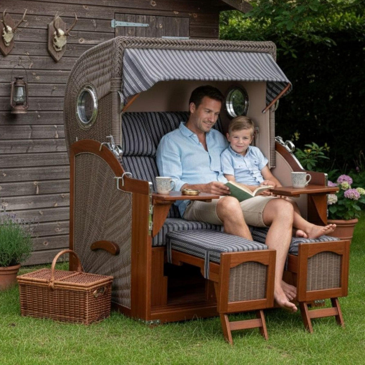 STRANDKORB 2-Sitzer Düne Mahagoni - Anthrazit/Braun, Holz/Metall (125/170/80cm) - Mr. Deko