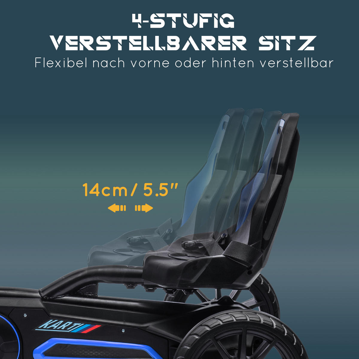 KINDER GO KART TRETAUTO, Blau/Rot, Metall+ Kunststoff - Blau, Metall (100/58/58.5cm) - HOMCOM