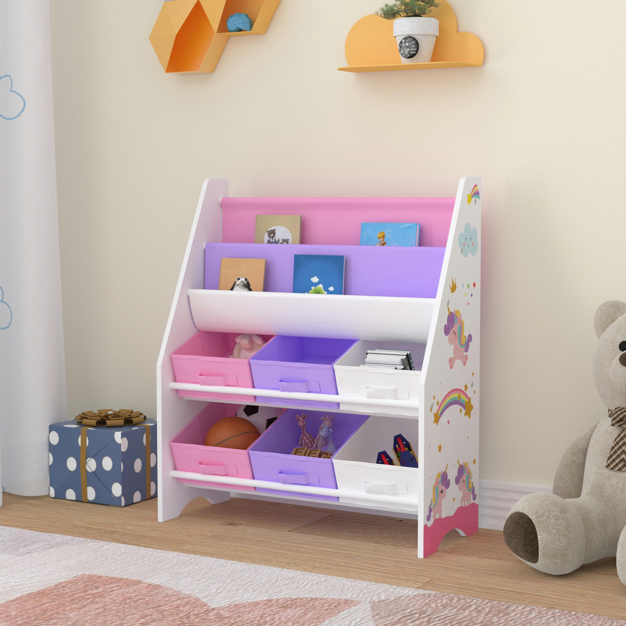KINDERREGAL Ponteceso - Lila/Weiß, Holzwerkstoff/Textil (62/74/26.5cm) - [en.casa]