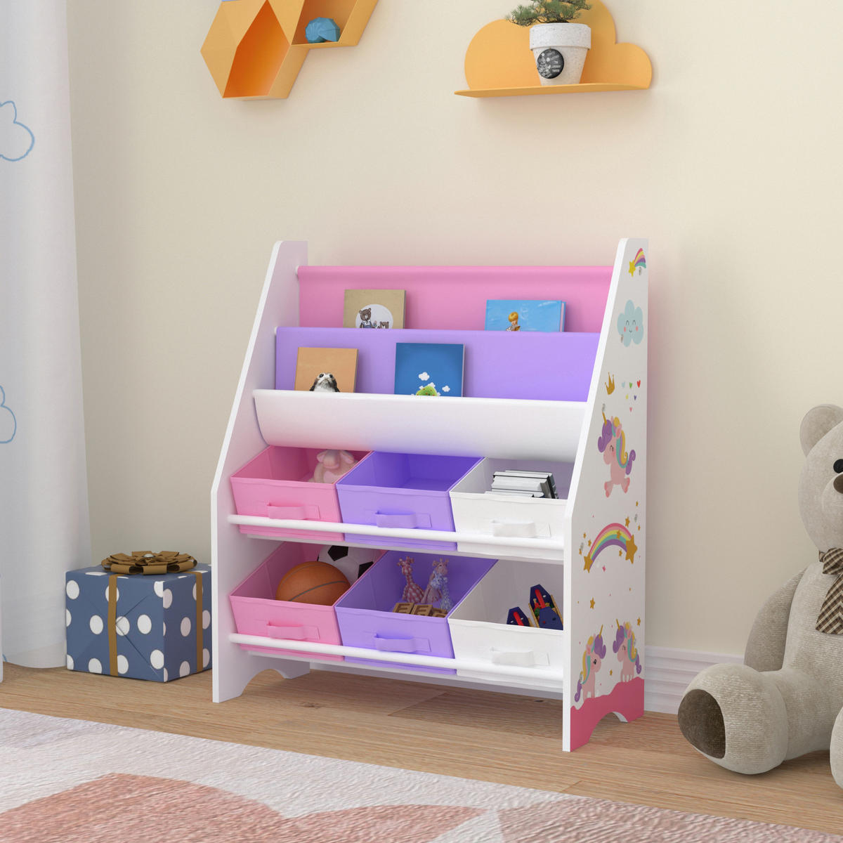 KINDERREGAL Ponteceso - Lila/Weiß, Holzwerkstoff/Textil (62/74/26.5cm) - [en.casa]