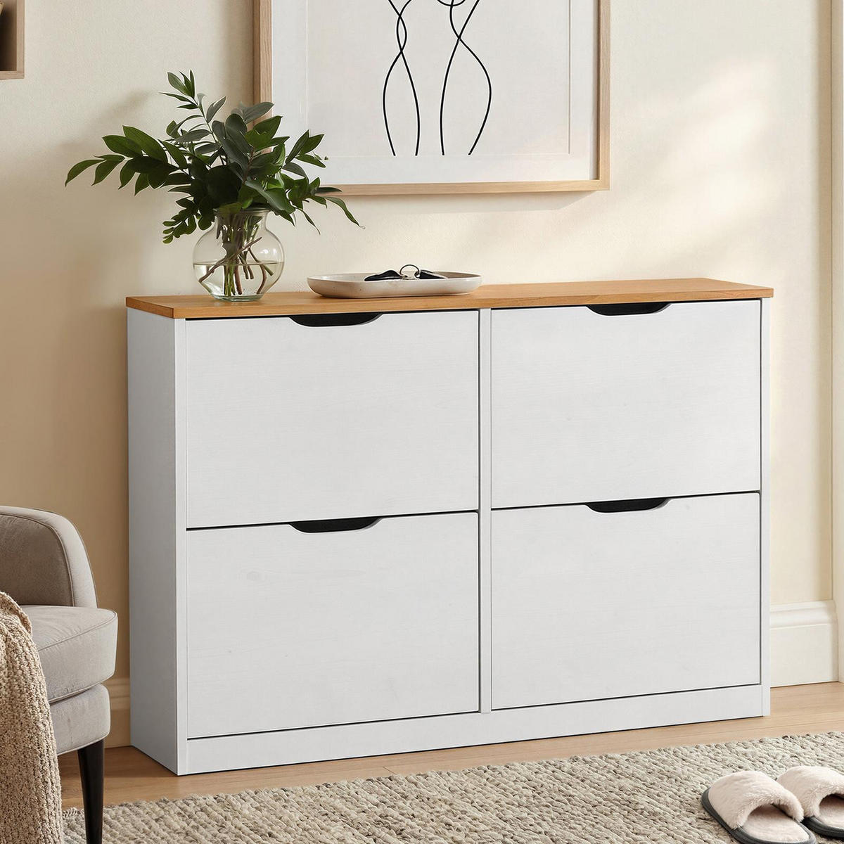 SCHUHSCHRANK BASIL weiß/braun - Weiß/Braun, Holz (115/79/25cm) - IDIMEX