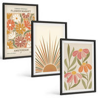BILDER SET 3er Set - 40x60 cm Schwarzer Rahmen - Pastellfarbene Sonnenblumen - Schwarz, Kunststoff (40/60cm) - TULUP