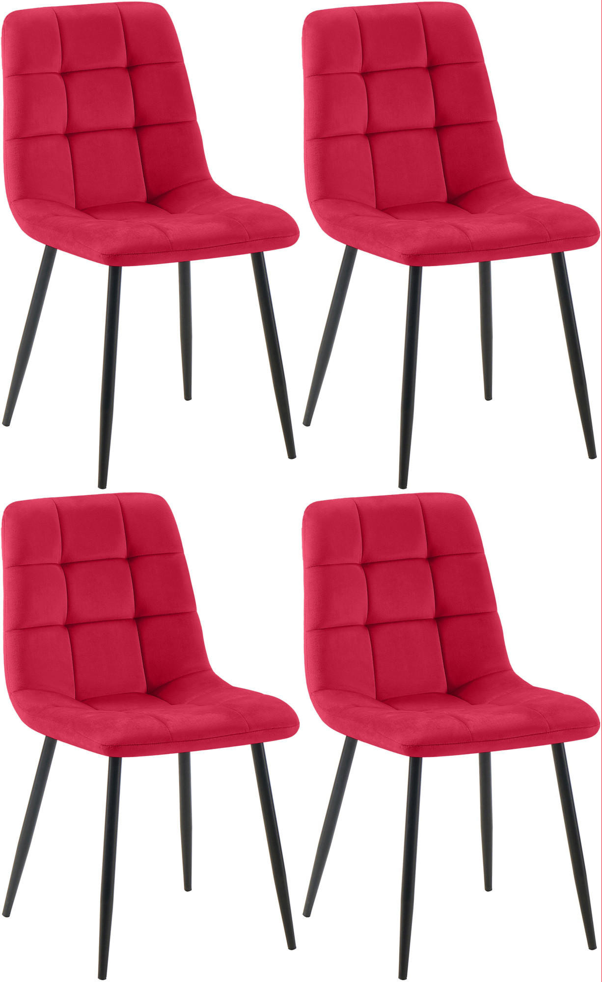 STUHL 4er Set Samt Rot - Rot/Schwarz, Textil/Metall (45/84/55cm) - CLP