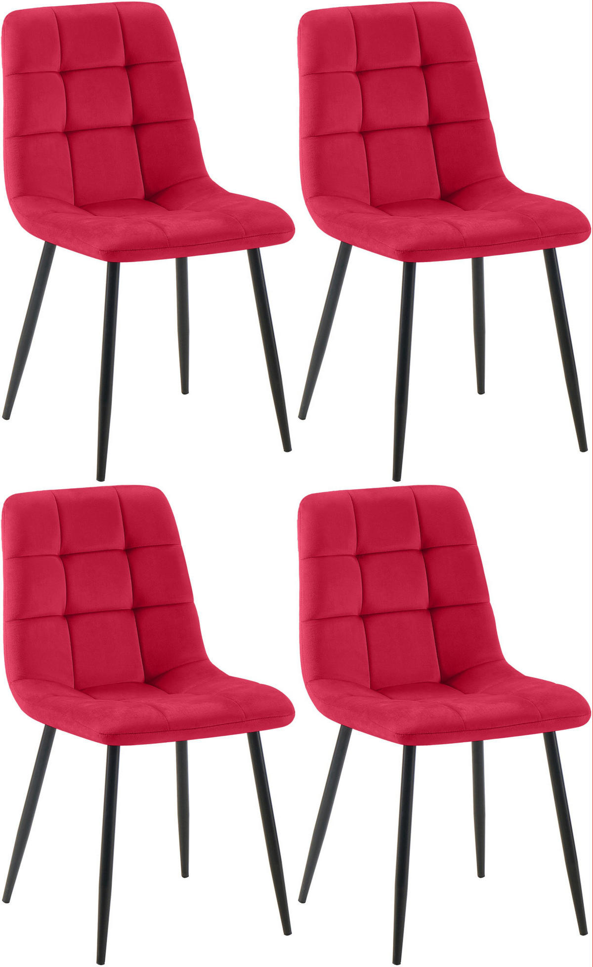 STUHL 4er Set Samt Rot - Rot/Schwarz, Textil/Metall (45/84/55cm) - CLP