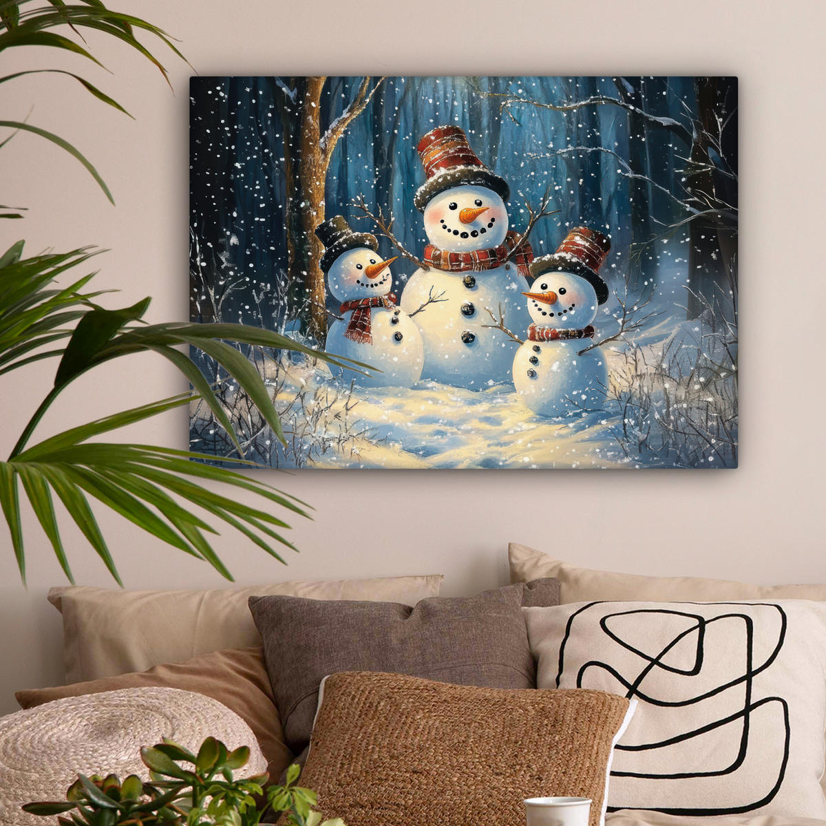 LEINWANDBILD Schneemann - Schnee - Winter - Wald Wandbilder 80x60 cm - Hellblau, Textil (80/60cm) - MuchoWow
