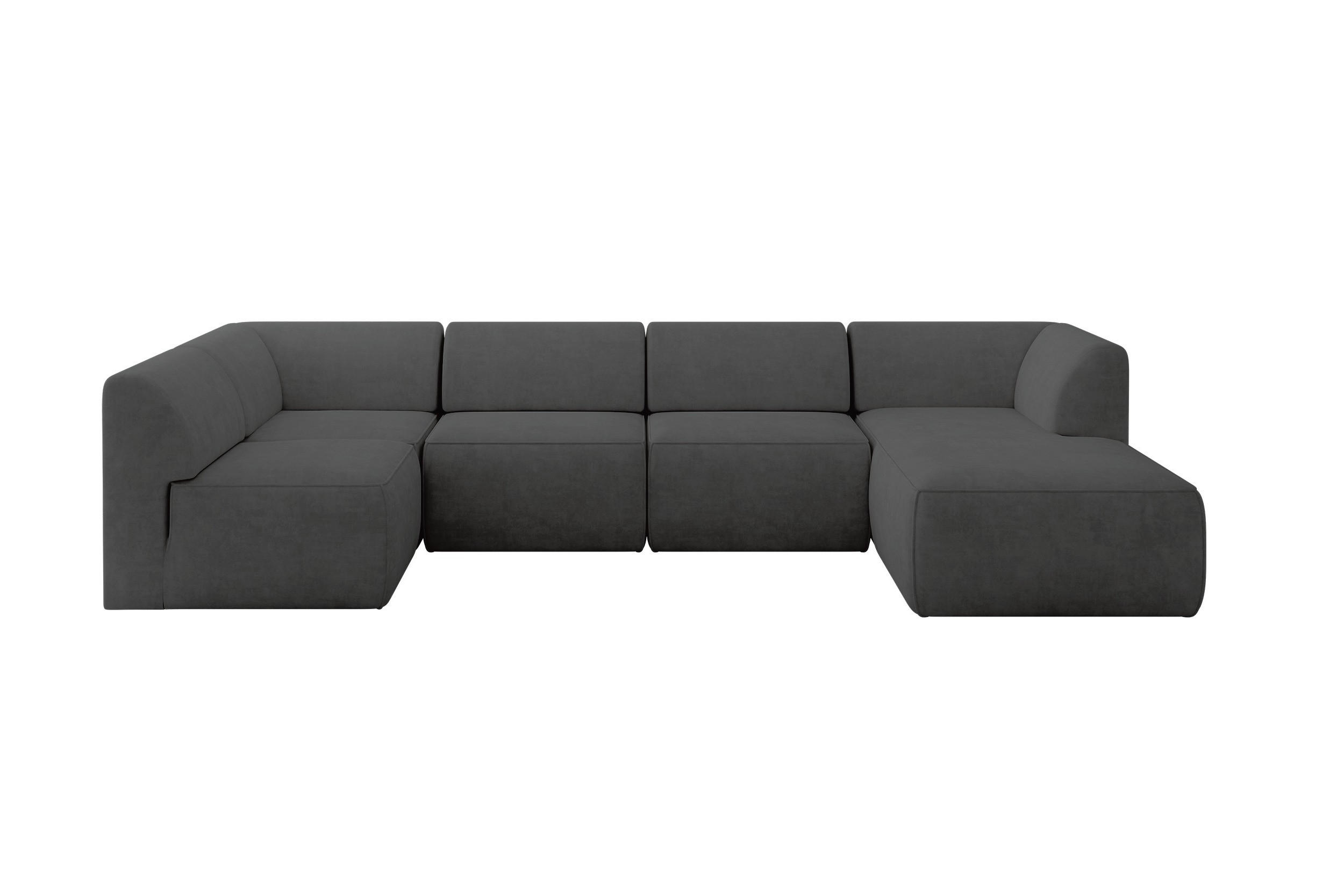 WOHNLANDSCHAFT Ottomane Rechts MOVO-L 345x180x78 cm Dunkelgrau Velours - Dunkelgrau/Anthrazit, Holzwerkstoff/Kunststoff (345/78/180cm) - ALTDECOR