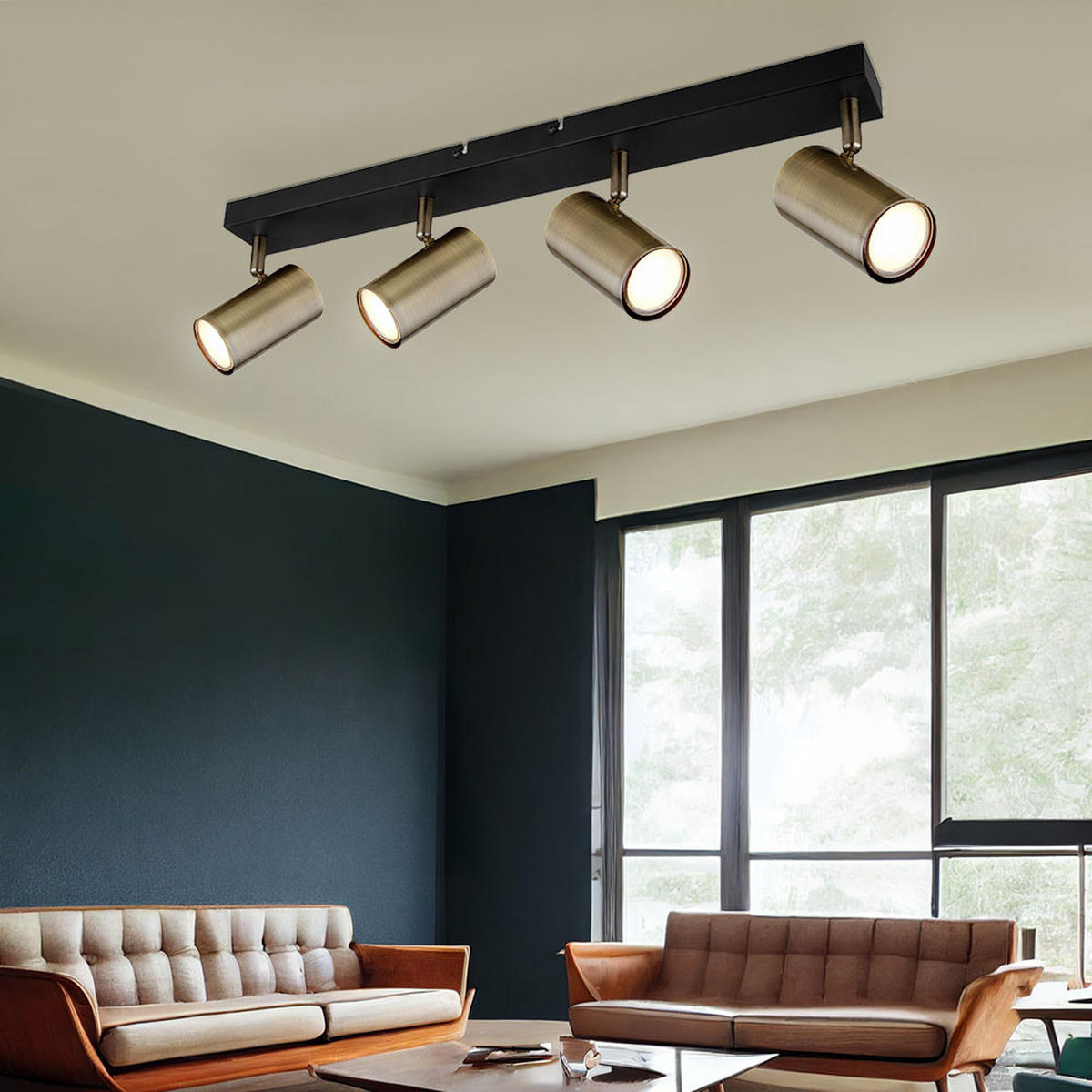 DECKENLEUCHTE Metall Messing Schwarz - Messingfarben, Metall (56/6/12cm) - Globo Lighting